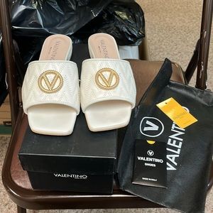 Valentino Cream Sandals with Gold Logo